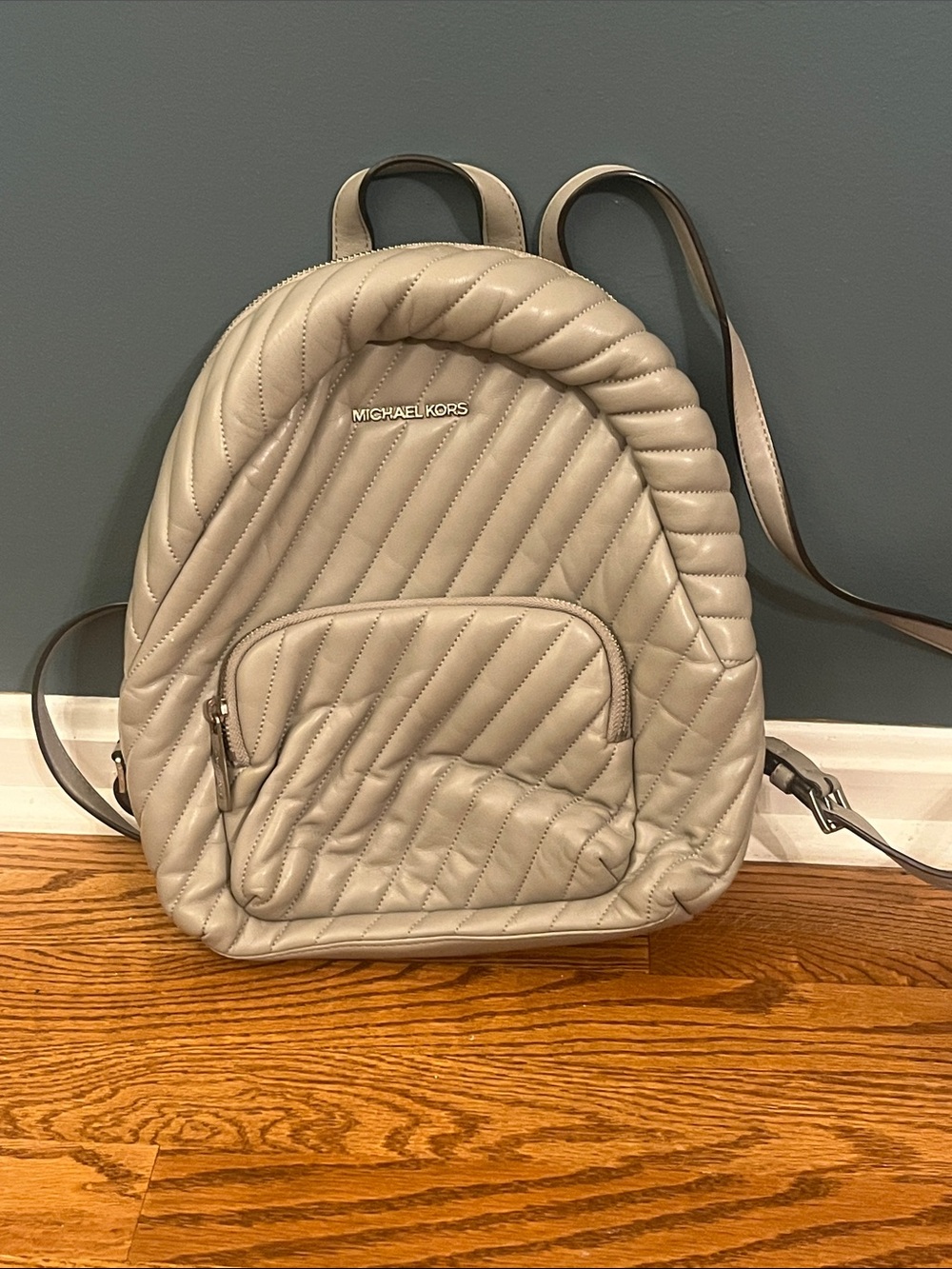 Michael Kors Gray Erin Medium Quilted Vegan Leather Backpack